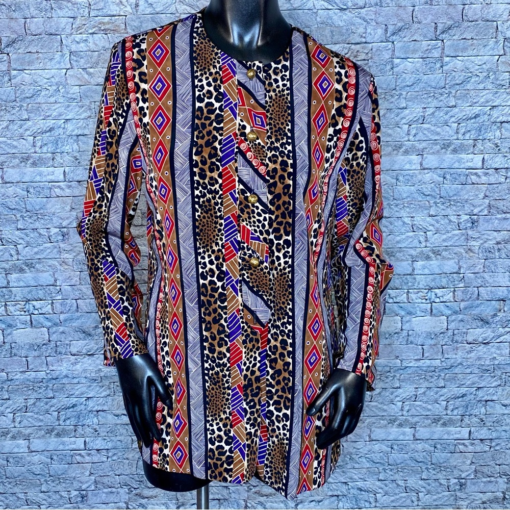 Maggie Sweet Abstract Print Blouse Womens Size Medium Button Down Long Sleeve